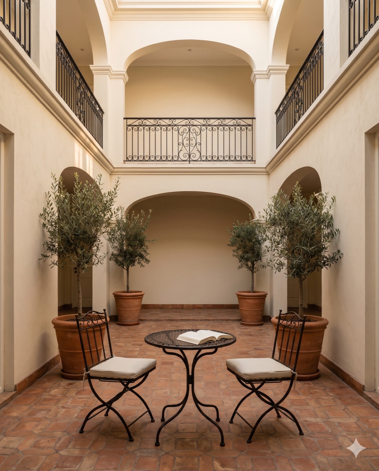 Patio con olivos
